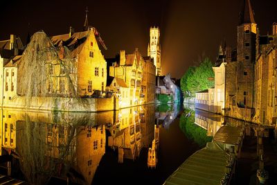 Illuminated buildings in city at night