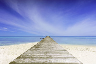 Scenic view of sea against clear blue sky