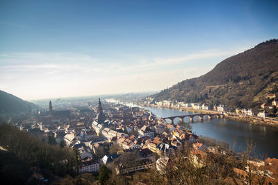 Aerial view of illuminated city at night