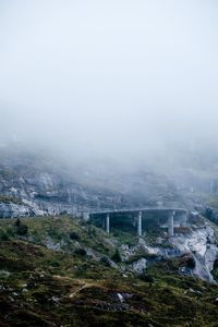 Bridge against sky during foggy weather
