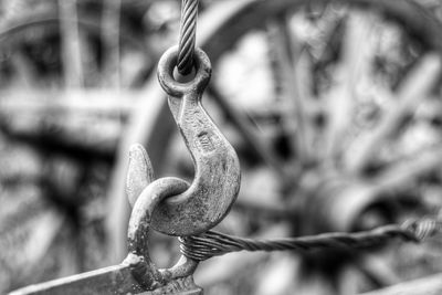 Close-up of rope tied to metal