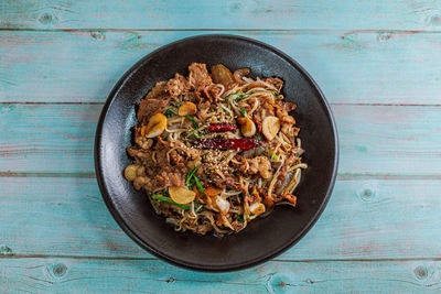 High angle view of food in bowl on table