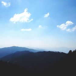 Scenic view of mountains against cloudy sky