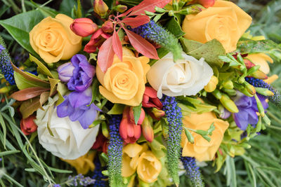 High angle view of rose bouquet