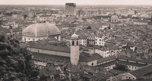 High angle view of buildings in city
