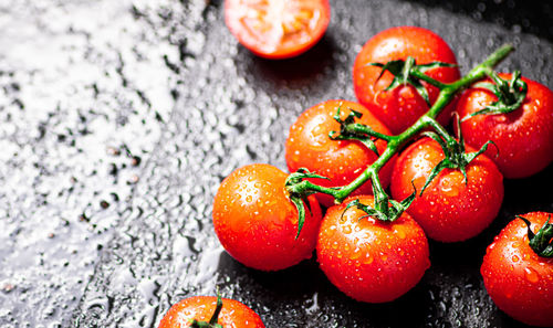 High angle view of tomatoes on table