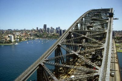 Suspension bridge over river