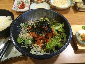 Close-up of food on table