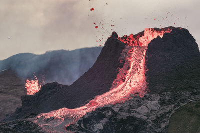 Panoramic view of volcanic mountain against sky