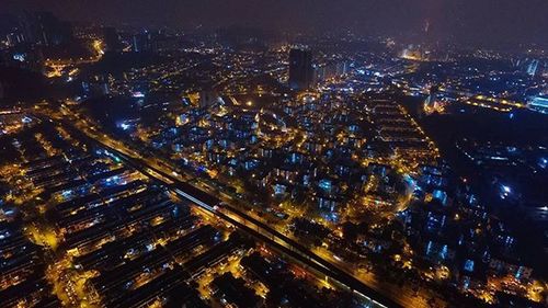 Aerial view of city at night