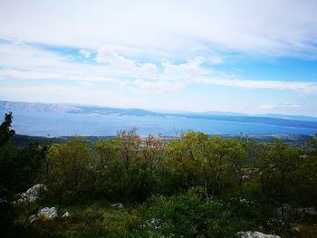 High angle view of calm sea against clear sky