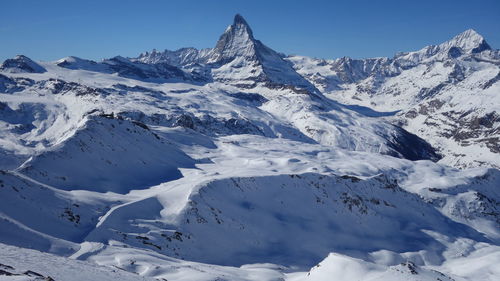 Scenic view of snowcapped mountains against sky