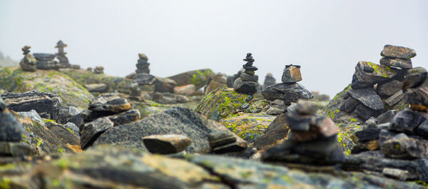 Piled stones are houses for norwegian fairytale trolls. troll house made from stones. 
