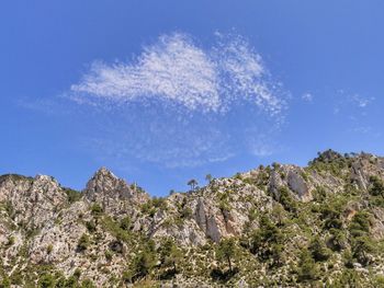 Scenic view of mountains against blue sky