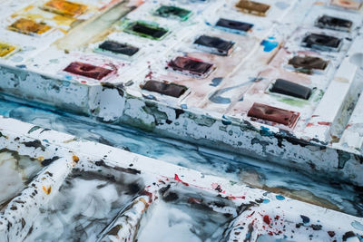 High angle view of boats in sea