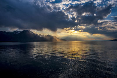 Scenic view of sea against sky during sunset