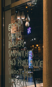 Text on glass window at store