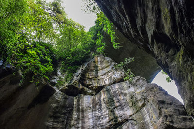 Scenic view of waterfall against sky