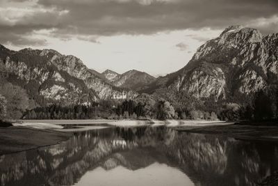 Scenic view of lake against cloudy sky