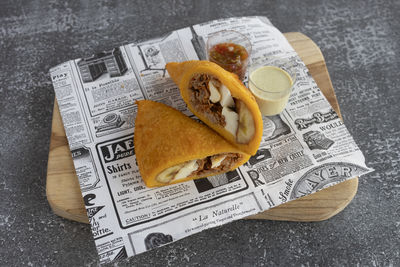 Close-up of food on table