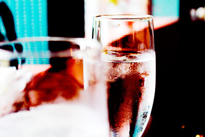 Close-up of beer glass on table