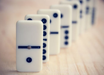 Close-up of dominoes on table