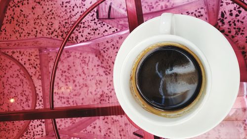 Directly above shot of coffee cup on table