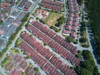 High angle view of buildings in city