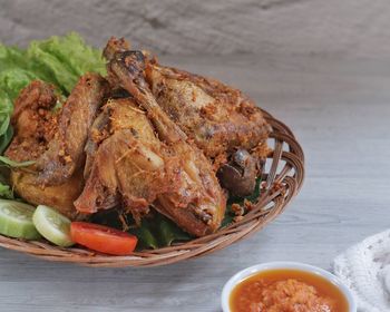 Close-up of food in plate on table