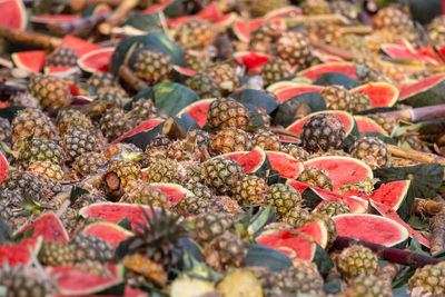 High angle view of vegetables for sale in market