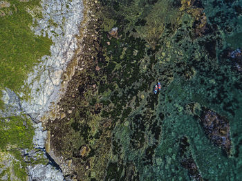 High angle view of man on rock