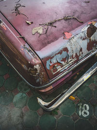 High angle view of old rusty car