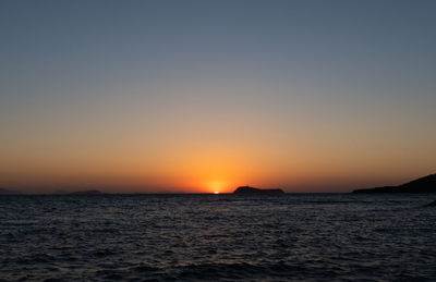 Scenic view of sea against orange sky