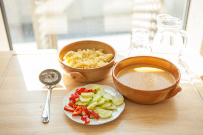 High angle view of food on table