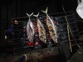 Close-up of meat on barbecue grill