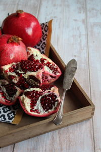 Close-up of fruits in plate on table