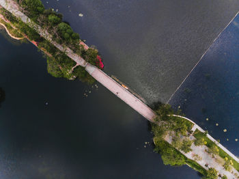 High angle view of boats in lake