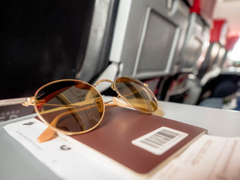 Close-up of sunglasses on table