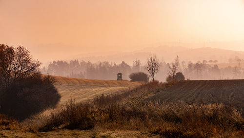 Scenic view of field against sky during sunset