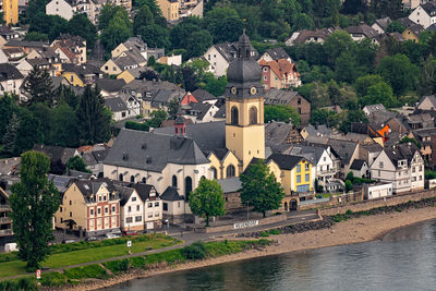 High angle view of buildings in town