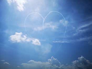 Low angle view of heart shape against blue sky