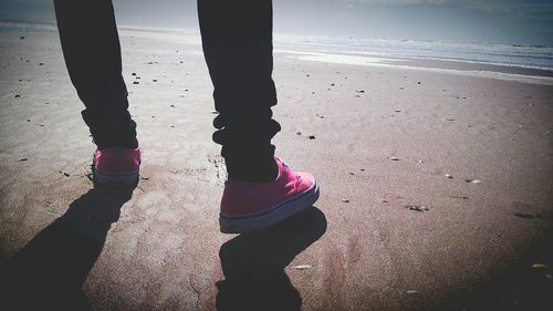 Low section of woman standing on shore