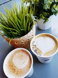 High angle view of coffee on table