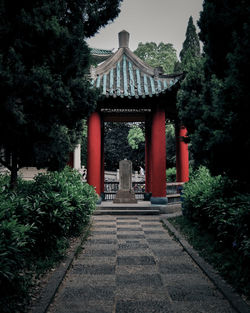 Entrance of temple against building