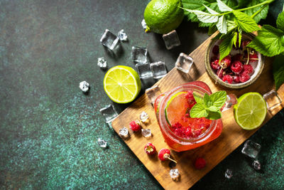 High angle view of fruits on table