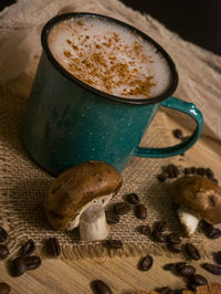 High angle view of coffee on table