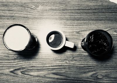 High angle view of glasses on table