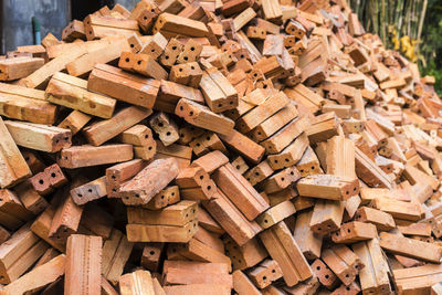 Full frame shot of stack of wood