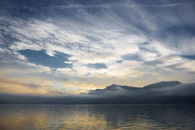 Scenic view of lake against sky during sunset