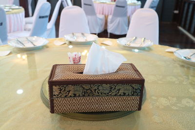 High angle view of food on table in restaurant